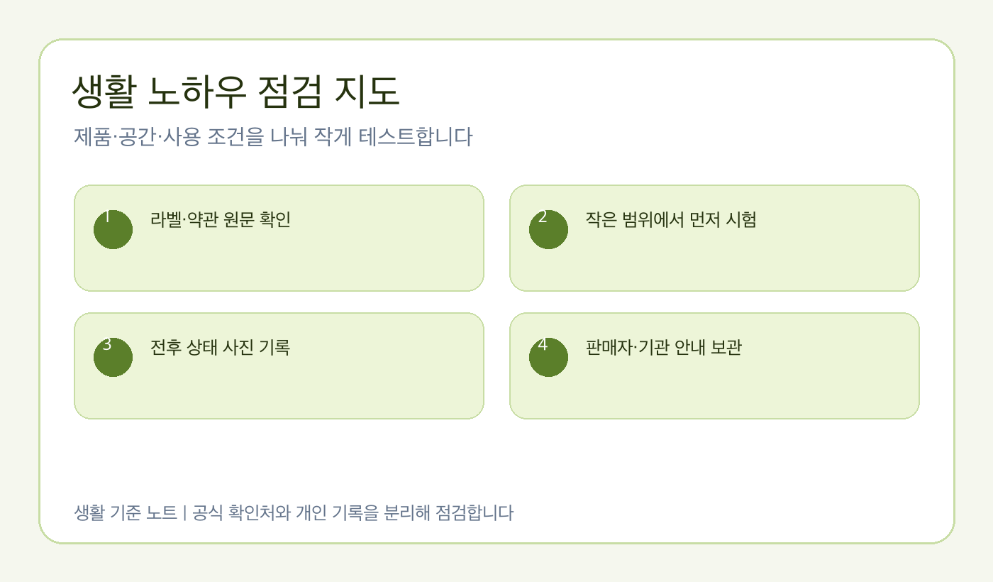 제품·공간·사용 조건을 나눠 작게 테스트합니다